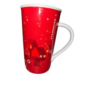 Starbucks Red Christmas Holiday Village Tall 16oz Coffee Tea Mug Holiday- 2013